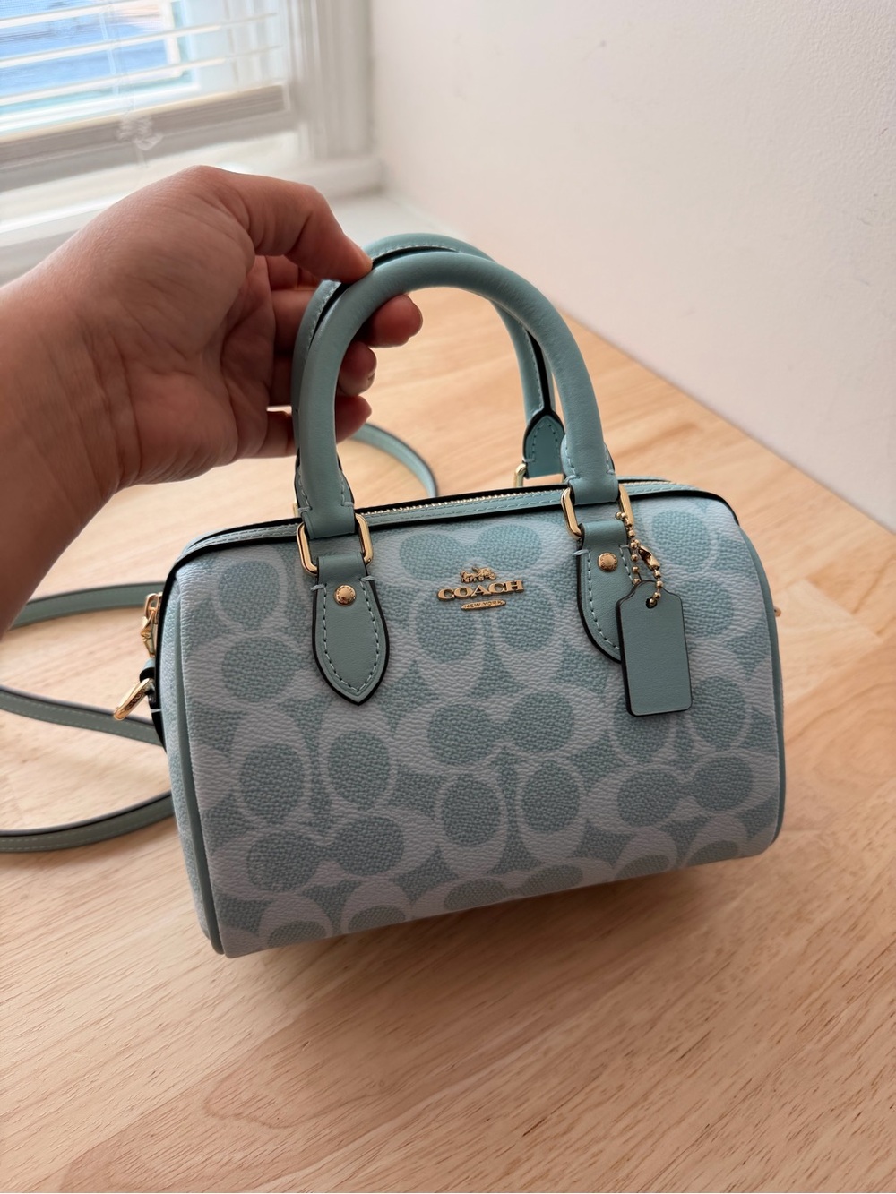 COACH Signature Mini Rowan Satchel in Light Blue